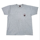 Gray t-shirt with a logo on a white background