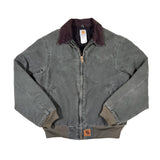 Gray jacket with a brand label on a white background