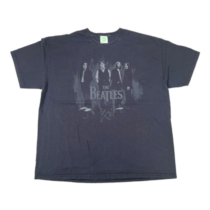 Black t-shirt with 'The Beatles' graphic on a white background