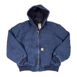 Blue jacket with a brand logo on a white background