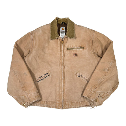 Brown jacket with green collar on a white background