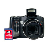 Canon camera with a 4GB SDHC card on a white background
