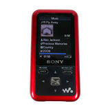 Red Sony MP3 player on a white background
