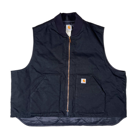 Black carhartt vest with a brand logo on a white background