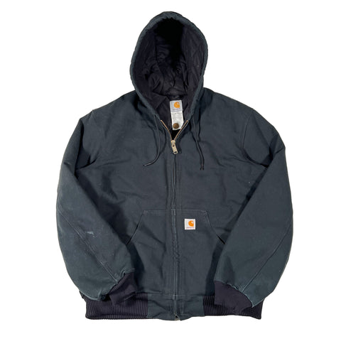 Black hooded jacket with Carhartt logo on a white background