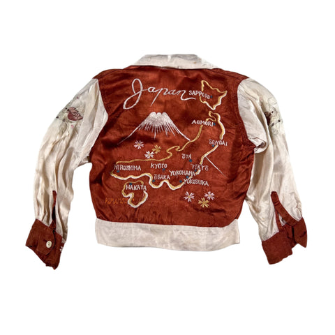 Vintage 50's WWII Japanese Souvenir Sukajan Youth Silk Shirt