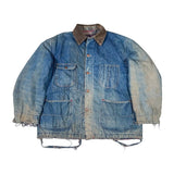 Stack of blue jeans on a white background