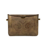 Vintage 60's Brass Embossed Red Felt Interior Clutch Purse