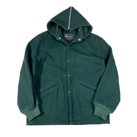 Green jacket with a hood on a white background