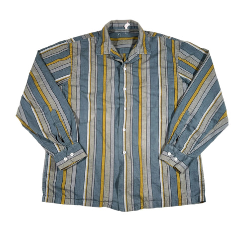 Vintage 60's Loop Collar Made in Denmark Vertical Stripe Button Up Shirt