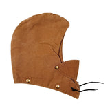 Brown fabric hood with gold buttons on a white background