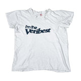 White t-shirt with 'I'm the Veribest' text on a white background