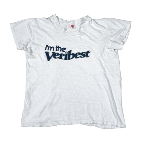 White t-shirt with 'I'm the Veribest' text on a white background