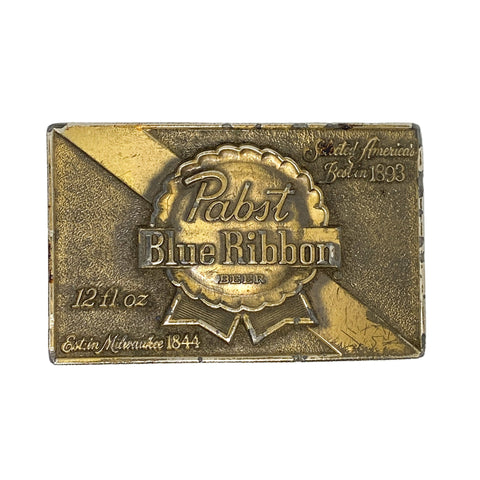 Pabst Blue Ribbon beer label on a gold background