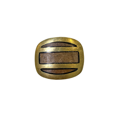 Vintage 70's Solid Brass Wood Inlay Belt Buckle