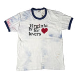 Tie-dye t-shirt with 'Virginia is for lovers' text and heart graphic on a white background
