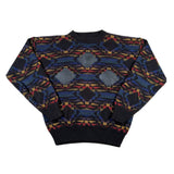 Vintage 80's Abstract Knit Sweater w/ Faux Leather Diamond Patches