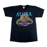 Black t-shirt with a bear graphic and 'Alaska Harley-Davidson' text on a white background