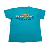 Blue t-shirt with 'Bad Dog' graphic on a white background