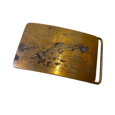 Vintage 80's Ampersand Brass Trout Fishing Belt Buckle