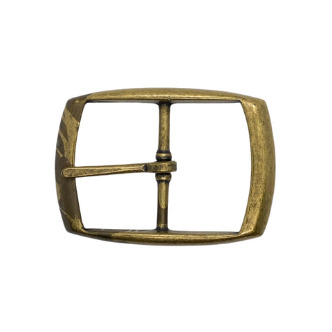 Brass belt buckle on a white background