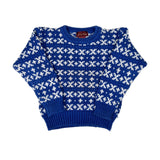 Blue sweater with white pattern on a white background