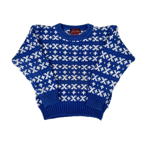 Blue sweater with white pattern on a white background