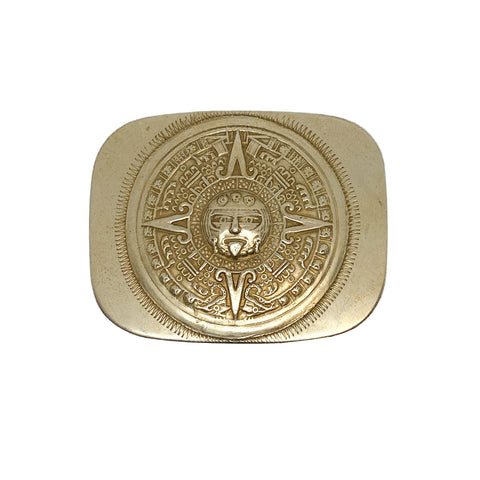 Silver Aztec-style coin on a white background