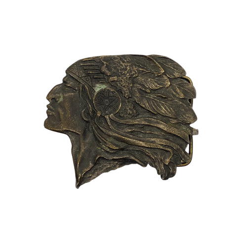 Vintage 80's Bergamot Brass Works Native American Chief Belt Buckle