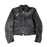 Black leather jacket with a small patch on a white background