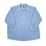 Light blue button-up shirt with a collar on a white background