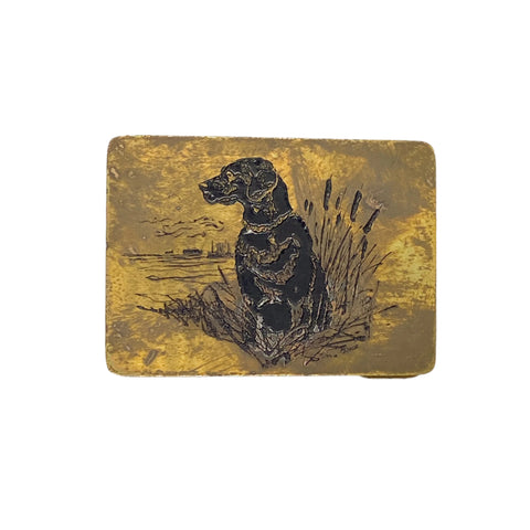 Vintage 80's Brass & Enamel Hunting Dog Belt Buckle