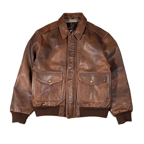 Brown leather jacket on a white background
