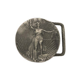 Belt buckle with 'Liberty' design on a white background