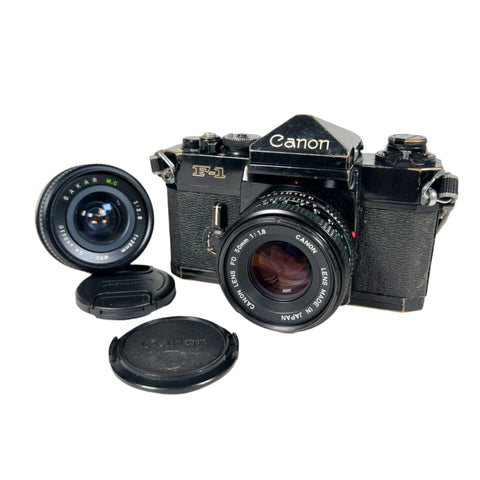 Vintage 80's Canon F-1 35mm SLR w/ 50mm FD 1.8 & 28mm Lens Film Camera