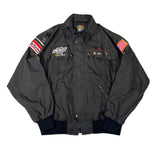 Black jacket with patches on a white background