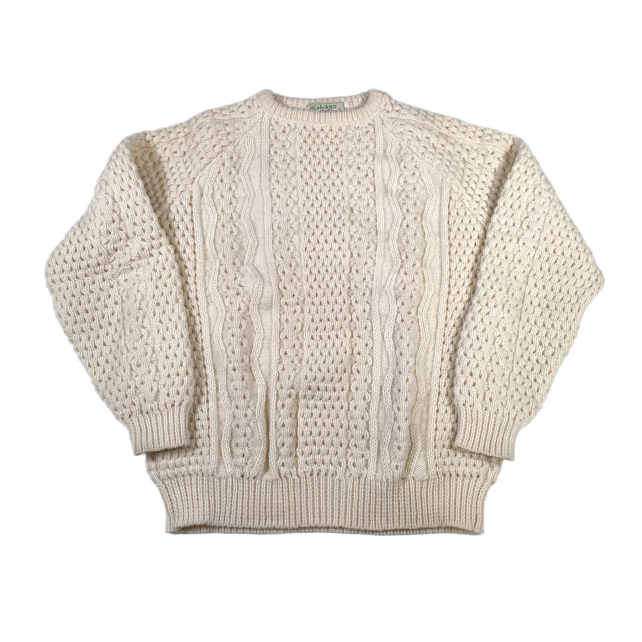 トップス 1980's DONEGAL II FISHERMAN CARDIGAN Large Vintage Irish Cable Knit Wool Fisherman Cardigan