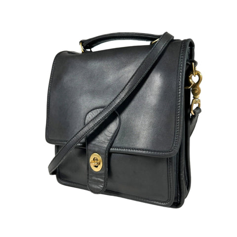 Vintage 80's Coach 0045 Black Willis Saddle Bag Purse