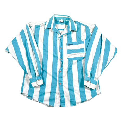 Vintage 80's Cocaine Blue & White Vertical Stripe Shirt