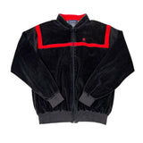 Black jacket with red accents on a white background