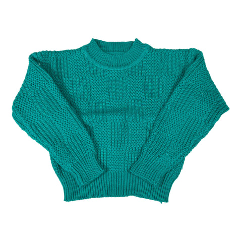 Teal knitted sweater on a white background
