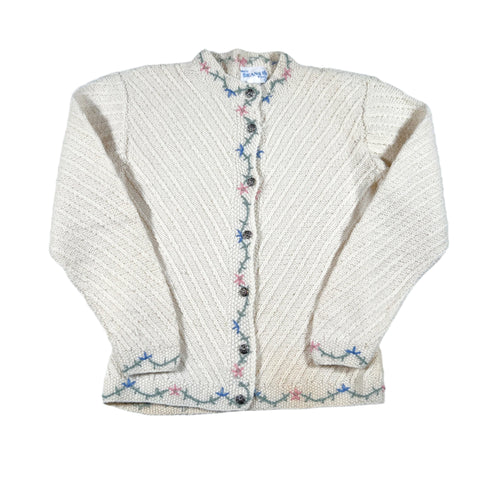 Vintage 80's Deans Scotland Wool Floral Cardigan Sweater