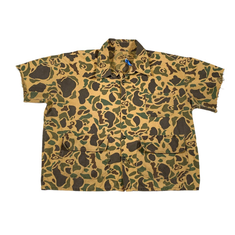 Vintage 80's Duck Camo Cropped Chopped Button Up Shirt