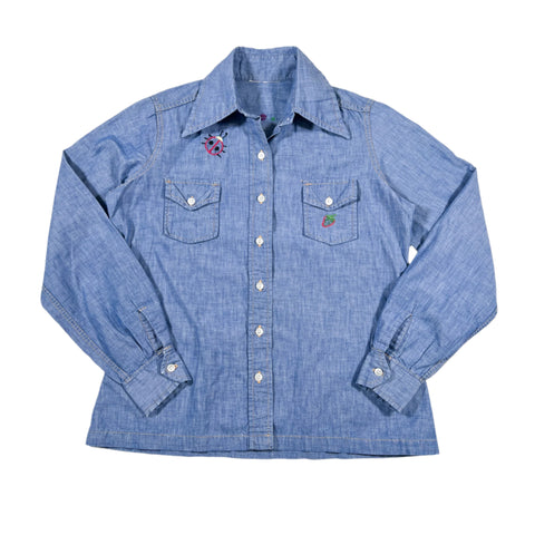 Vintage 80's Embroidered Chambray Western Shirt