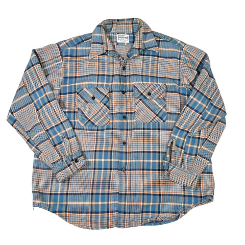 Blue and orange plaid shirt on a white background