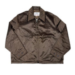 Brown jacket with a brand label on a white background
