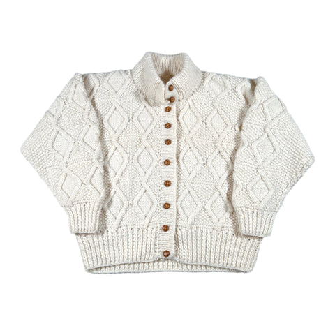 Vintage 80's Hand Knit Wool Cable Knit Cardigan Sweater