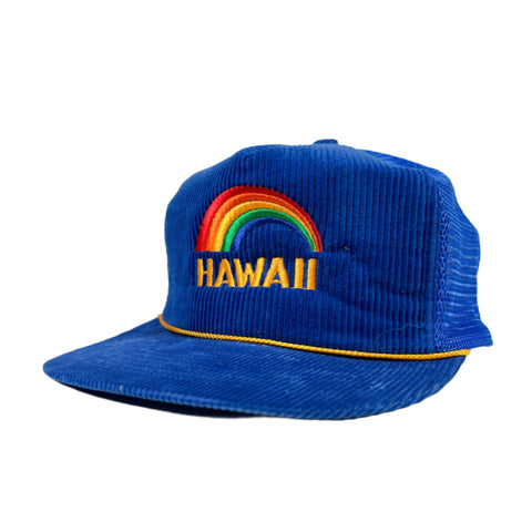 Vintage 80's Hawaii Rainbow Corduroy Trucker Hat 