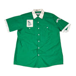 Green shirt with white collar and buttons on a white background