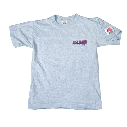Light blue t-shirt with a logo on the chest against a white background